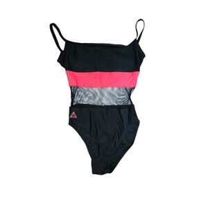 Speedo Swimsuit Womens Size 10 One Piece Black Red Mesh Colorblock Swim Beach